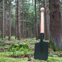 Feldspaten mit Holzstiel und Tasche