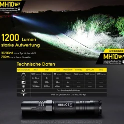 LED Taschenlampe MH10 V2 - 1200 Lumen