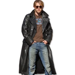 Offizier Ledermantel Stonewashed schwarz