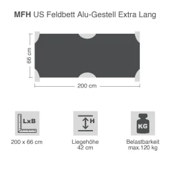 US Feldbett Alu-Gestell extra lang